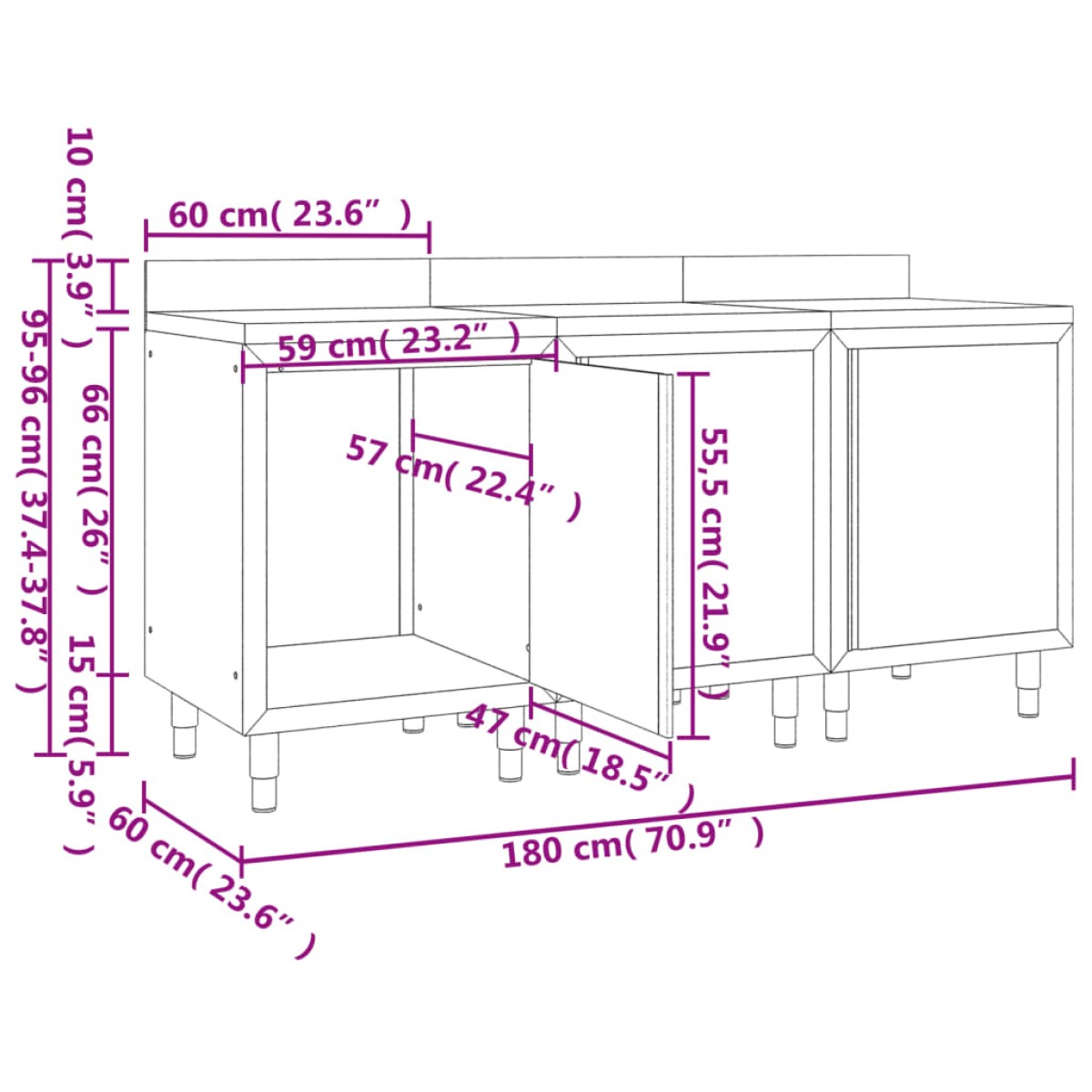 vidaXL Ερμάριο Πάγκος Εργασίας 180 x 60 x 96 εκ. από Ανοξείδωτο Ατσάλι