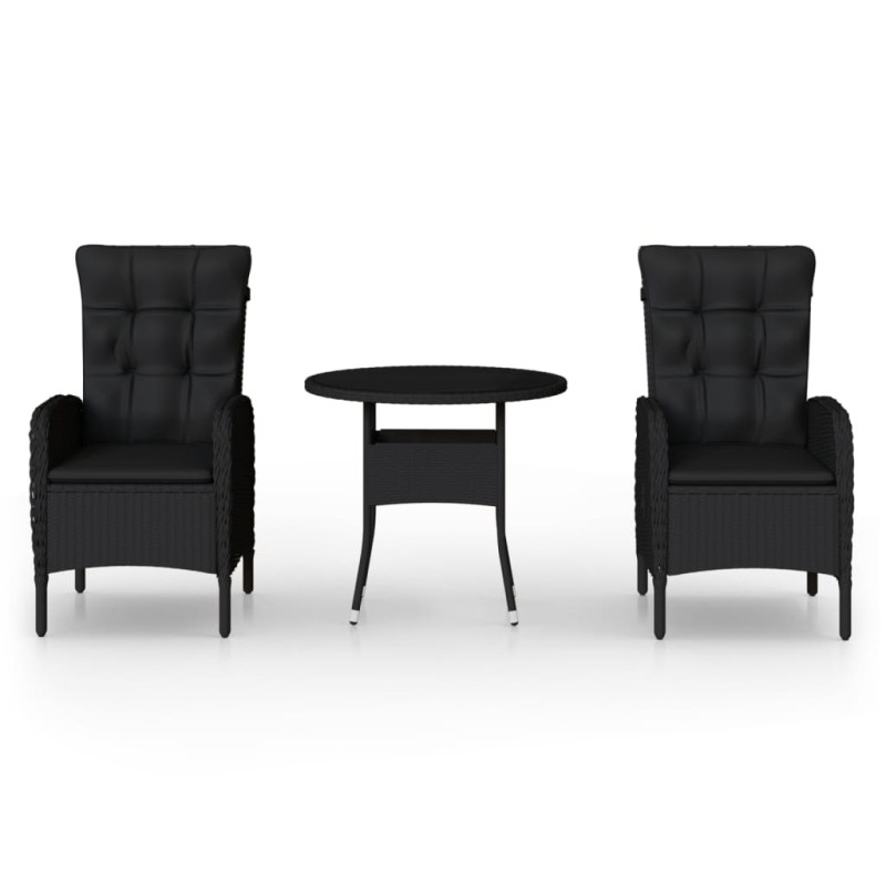 vidaXL Σετ Επίπλων Bistro Κήπου 3 τεμ. Μαύρο από Συνθετικό Ρατάν