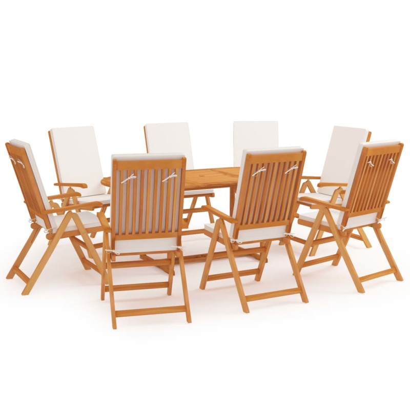 vidaXL Σετ Τραπεζαρίας Κήπου 9 Τεμ. από Μασίφ Ξύλο Teak με Μαξιλάρια