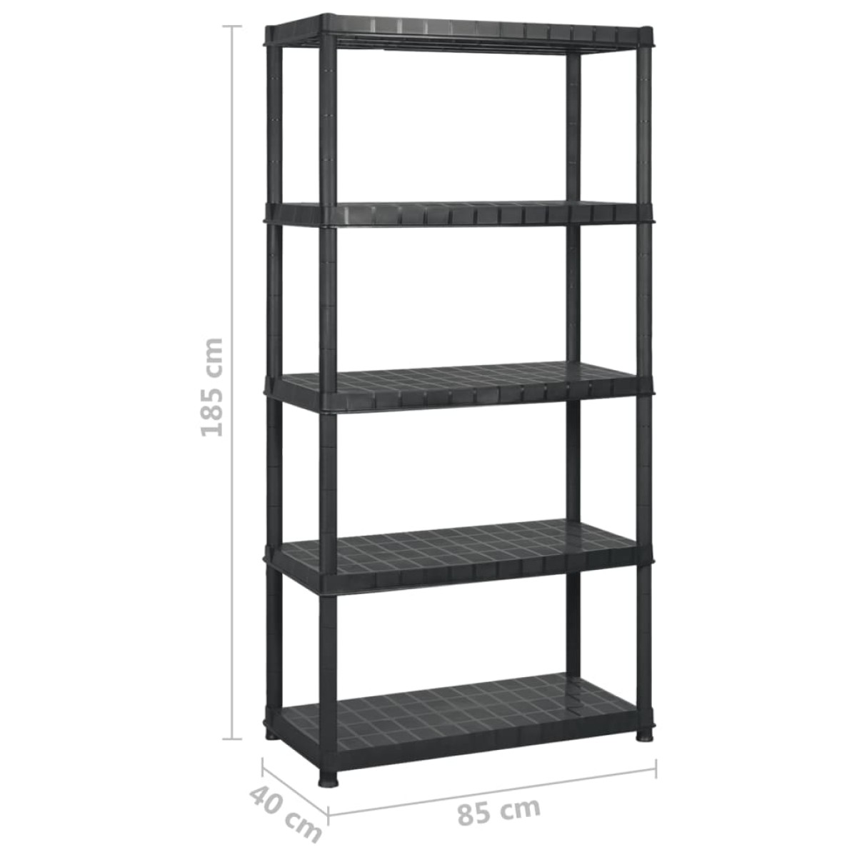 vidaXL Ραφιέρα Αποθήκευσης 5 Επιπέδων Μαύρη 255x40x185 εκ. Πλαστική