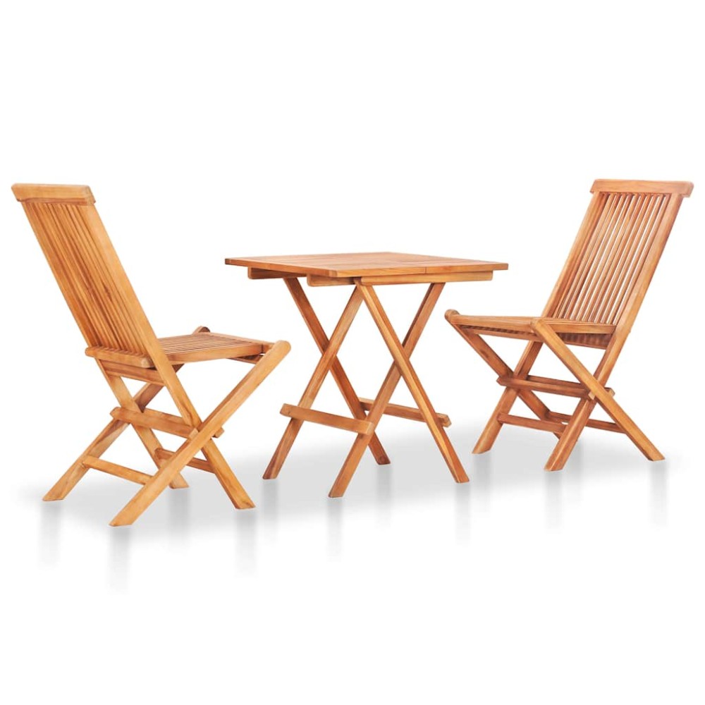 vidaXL Σετ Επίπλων Mπιστρό 3 τεμ. Μασίφ Ξύλο Teak με Taupe Μαξιλάρια