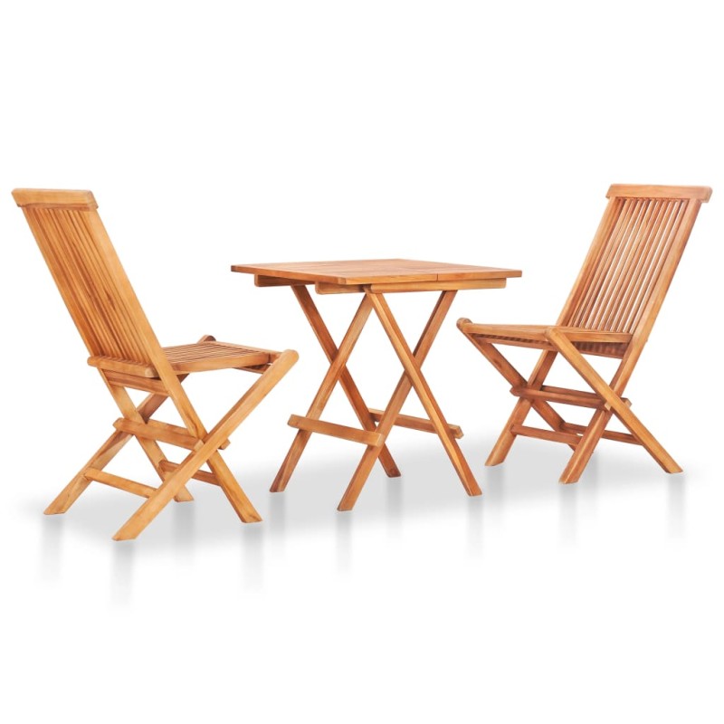 vidaXL Σετ Επίπλων Mπιστρό 3 τεμ. Μασίφ Ξύλο Teak με Γκρι Μαξιλάρια