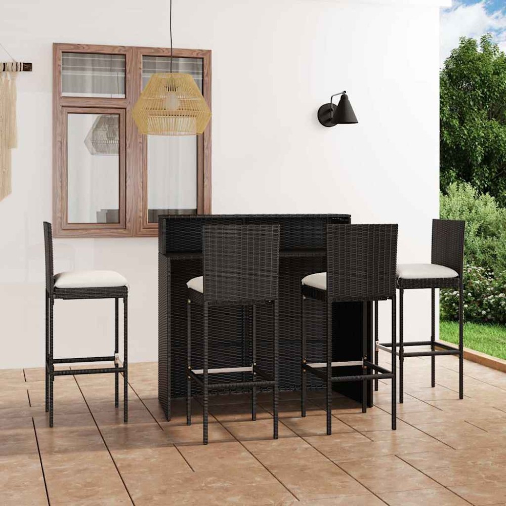 vidaXL Σετ Επίπλων Μπαρ Κήπου 5 Τεμαχίων Μαύρο με Μαξιλάρια