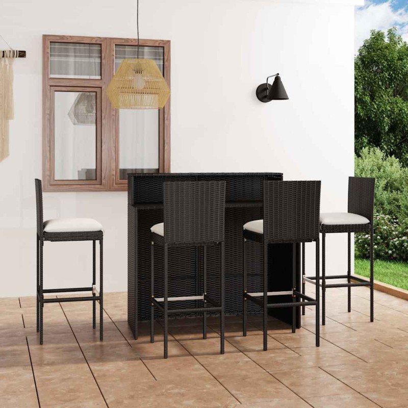 vidaXL Σετ Επίπλων Μπαρ Κήπου 5 Τεμαχίων Μαύρο με Μαξιλάρια