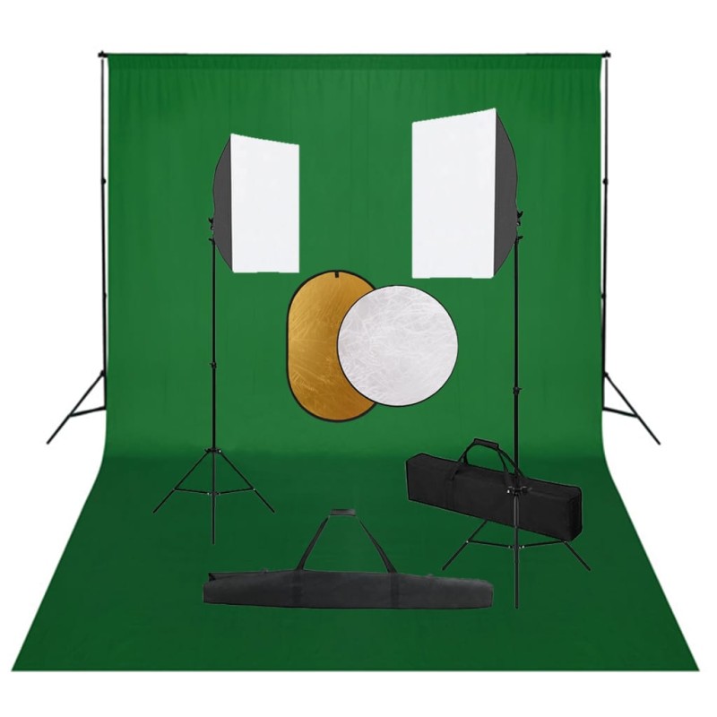 vidaXL Κιτ Φωτογραφικού Στούντιο Softbox με Φώτα, Φόντο & Ανακλαστήρα