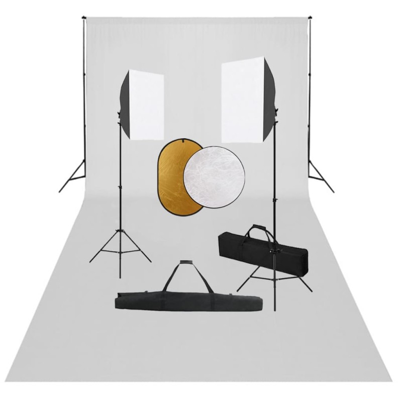 vidaXL Κιτ Φωτογραφικού Στούντιο Softbox με Φώτα, Φόντο & Ανακλαστήρα