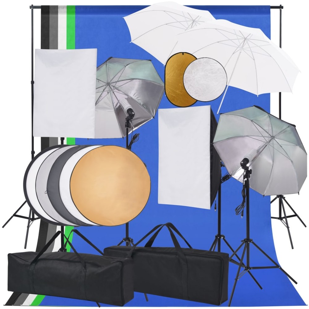 vidaXL Κιτ Φωτογραφικού Στούντιο με Softbox,Ομπρέλες,Φόντο&Ανακλαστήρα