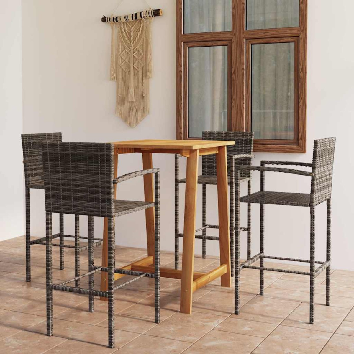 vidaXL Σετ Επίπλων Μπαρ Κήπου 5 Τεμαχίων Γκρι