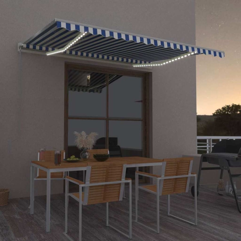 vidaXL Τέντα Αυτόματη με LED & Αισθ. Ανέμου Μπλε/Λευκό 450 x 350 εκ.