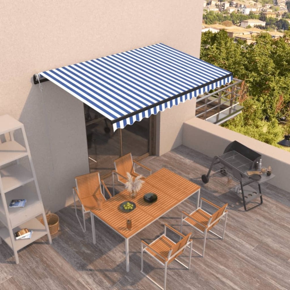 vidaXL Τέντα Συρόμενη Αυτόματη Μπλε / Λευκό 450 x 350 εκ.