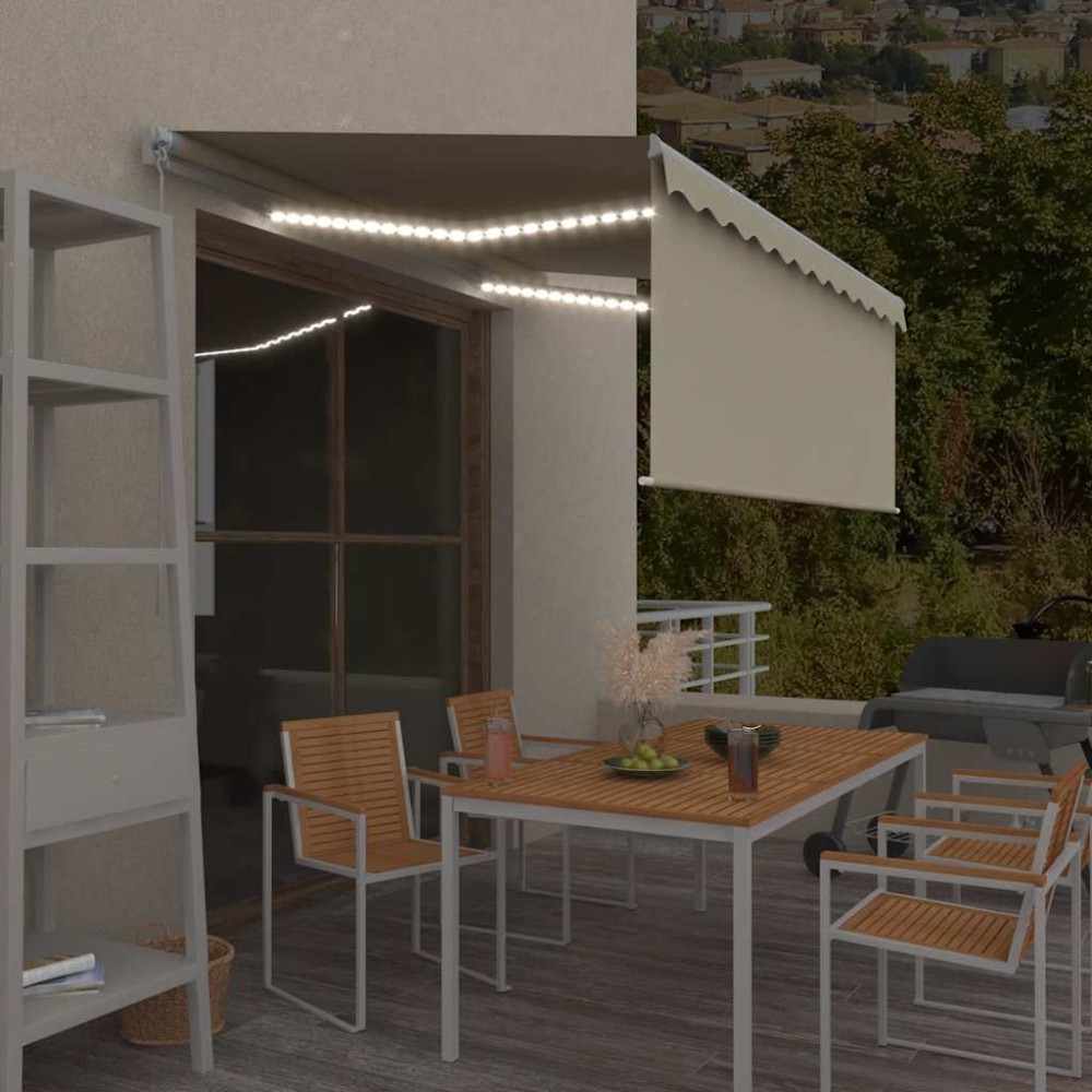 vidaXL Τέντα Συρόμενη Χειροκίνητη με Σκίαστρο & LED Κρεμ 3 x 2,5 μ.