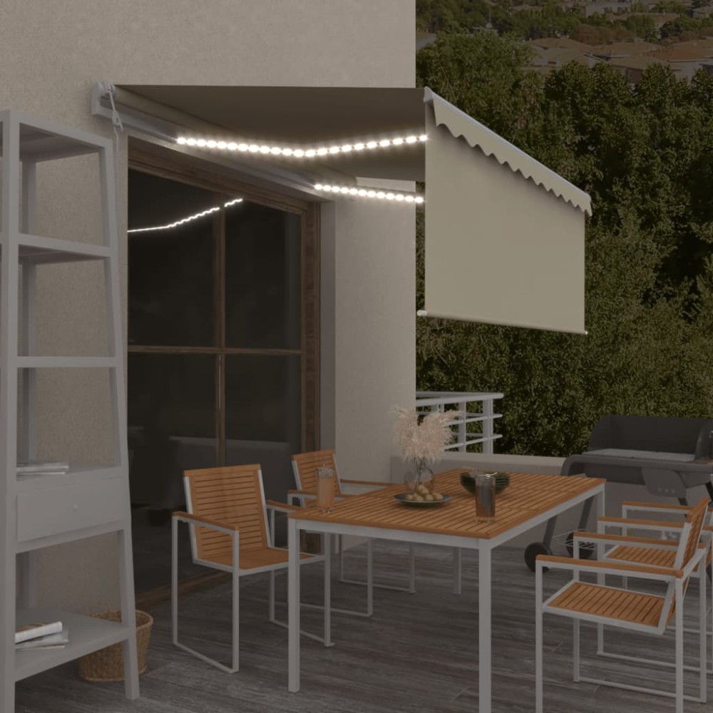 vidaXL Τέντα Αυτόματη με Σκίαστρο/LED και Αισθ. Ανέμου Κρεμ 3,5 x 2,5μ