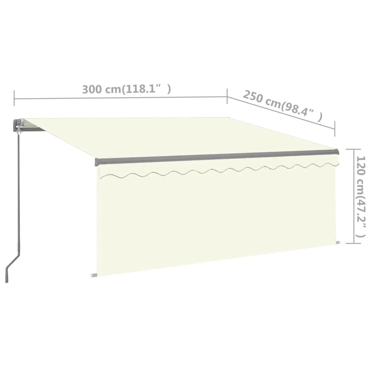 vidaXL Τέντα Συρόμενη Χειροκίνητη με Σκίαστρο & LED Κρεμ 3 x 2,5 μ.