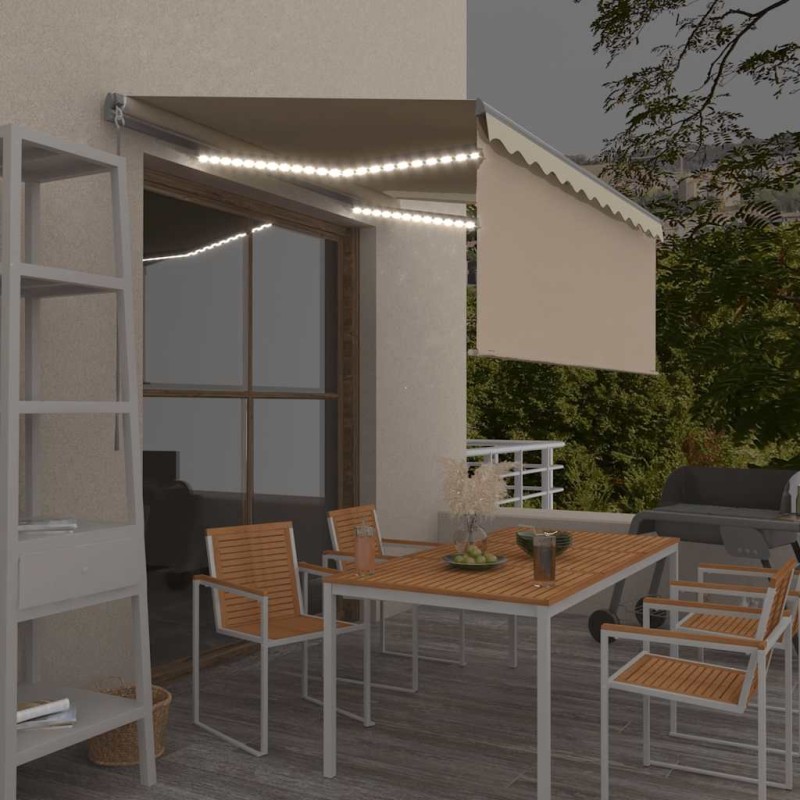vidaXL Τέντα Συρόμενη Χειροκίνητη με Σκίαστρο & LED Κρεμ 3 x 2,5 μ.