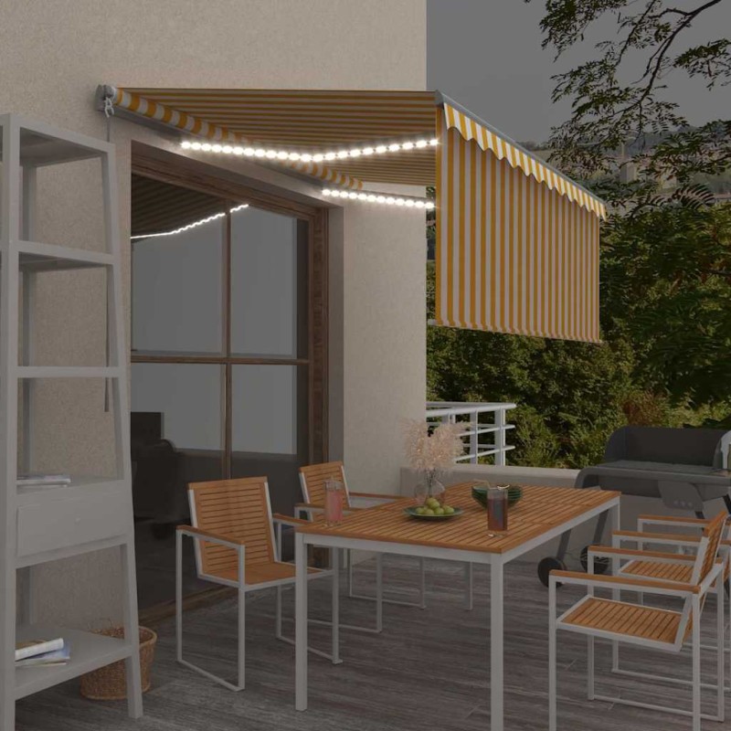 vidaXL Τέντα Συρόμενη Χειροκ. με Σκίαστρο&LED Κίτρινο/Λευκό 3,5x2,5 μ.