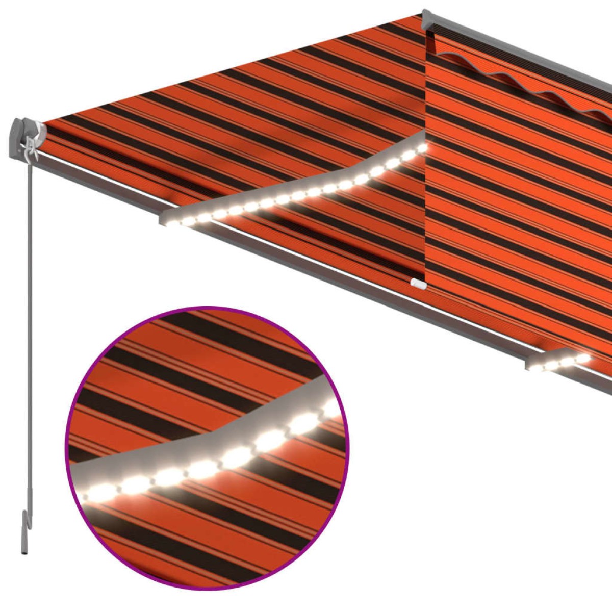 vidaXL Τέντα Συρόμενη Χειροκίνητη με Σκίαστρο&LED Πορτοκαλί/Καφέ 4x3 μ