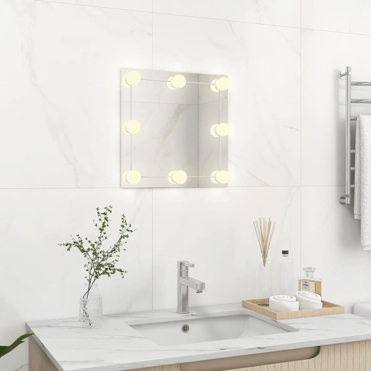 vidaXL Καθρέφτης Τοίχου Τετράγωνος με Φωτισμό LED Γυάλινος
