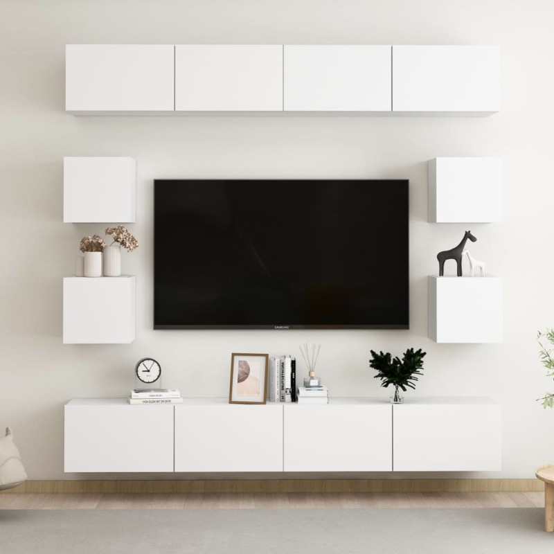 vidaXL Έπιπλα Τηλεόρασης Σετ 8 Τεμαχίων Λευκό από Μοριοσανίδα