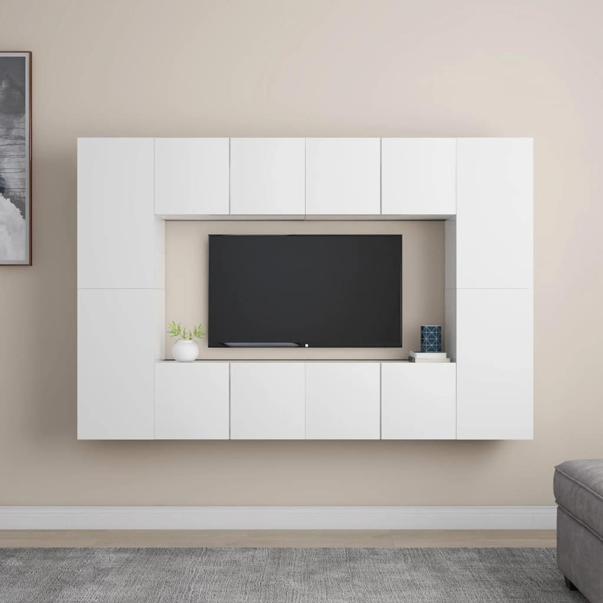 vidaXL Έπιπλα Τηλεόρασης Σετ 8 Τεμαχίων Λευκό από Μοριοσανίδα