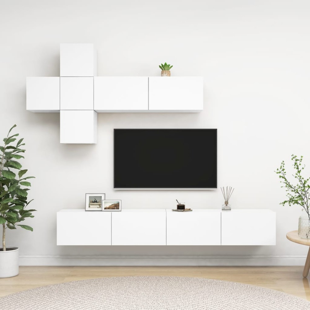 vidaXL Έπιπλα Τηλεόρασης Σετ 7 Τεμαχίων Λευκό από Μοριοσανίδα