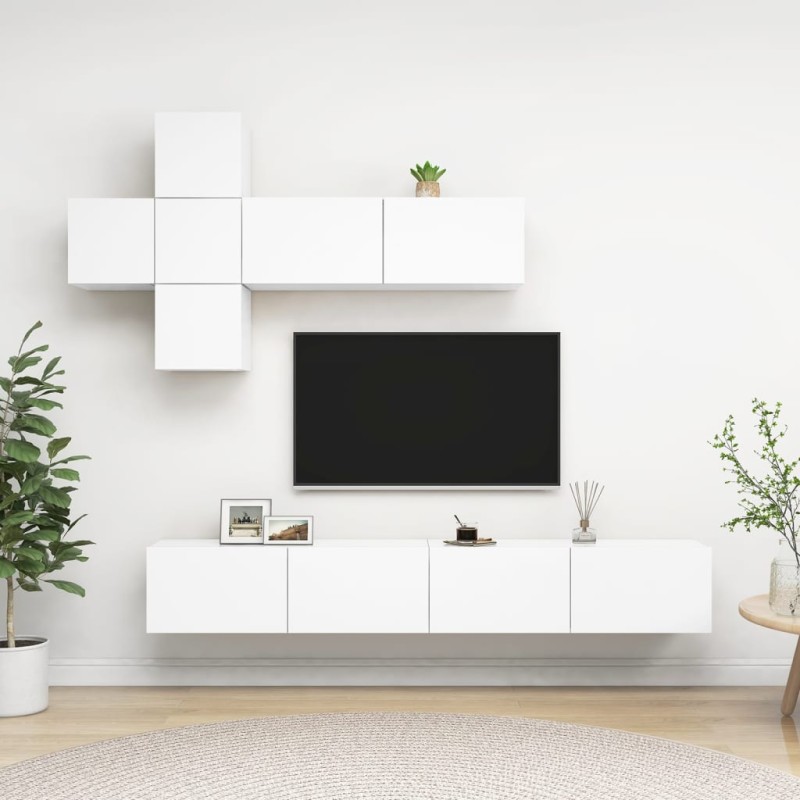 vidaXL Έπιπλα Τηλεόρασης Σετ 7 Τεμαχίων Λευκό από Μοριοσανίδα