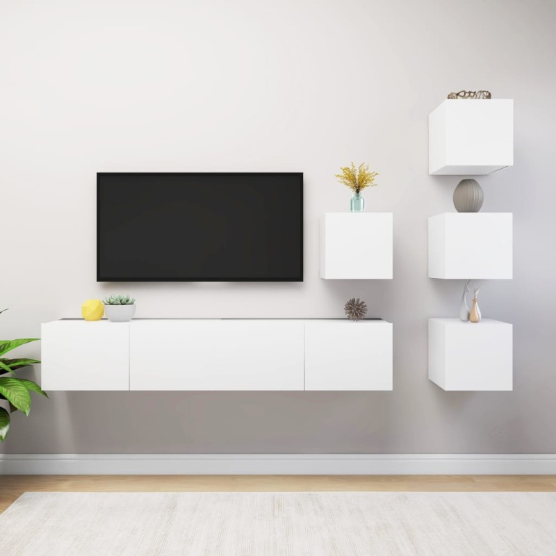 vidaXL Έπιπλα Τηλεόρασης Σετ 6 Τεμαχίων Λευκό από Μοριοσανίδα