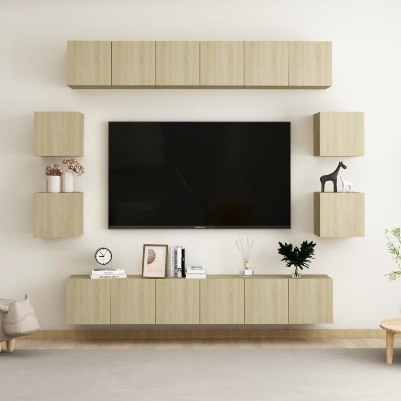 vidaXL Έπιπλα Τηλεόρασης Σετ 10 Τεμαχίων Sonoma Δρυς από Επεξ. Ξύλο
