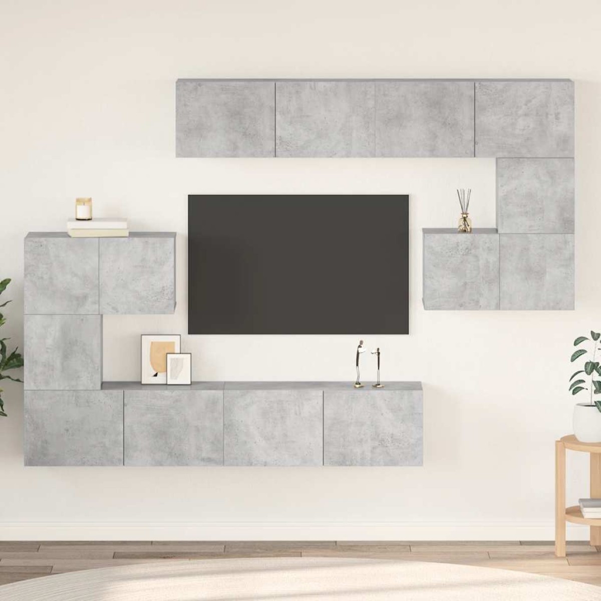 vidaXL Σετ Επίπλων Τηλεόρασης 8 Τεμαχίων Γκρι σκυροδέματος Επεξ. Ξύλο