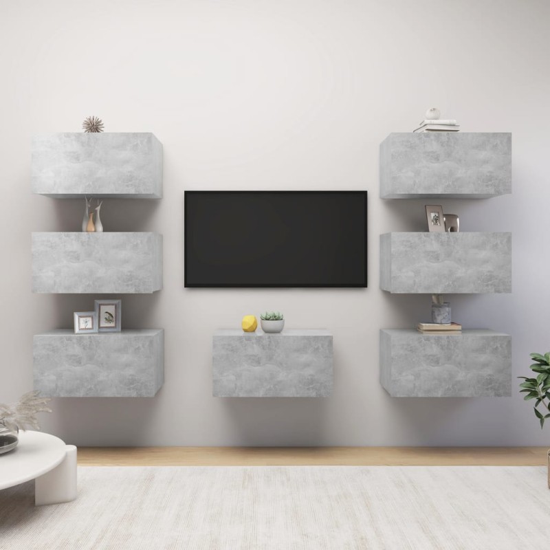 vidaXL Έπιπλα Τηλεόρασης 7 τεμ. Γκρι Σκυρ. 30,5x30x60 εκ. Μοριοσανίδα