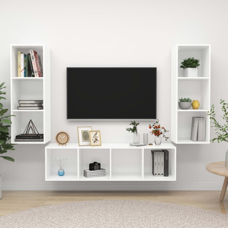 vidaXL Έπιπλα Τηλεόρασης Σετ 3 Τεμαχίων Λευκό από Μοριοσανίδα