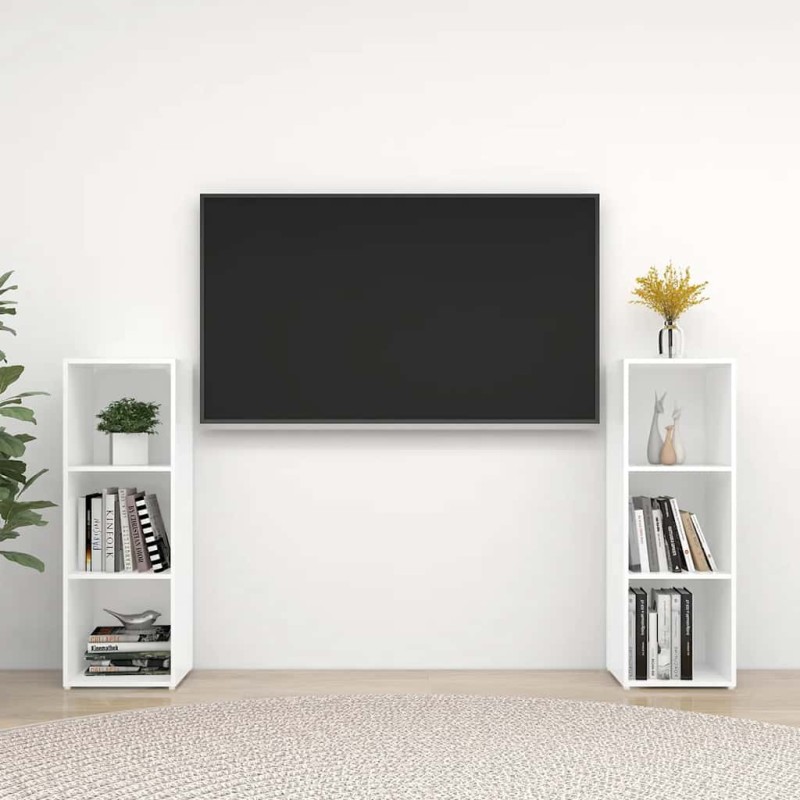vidaXL Έπιπλα Τηλεόρασης 2 τεμ. Λευκά 107 x 35 x 37 εκ. Μοριοσανίδα
