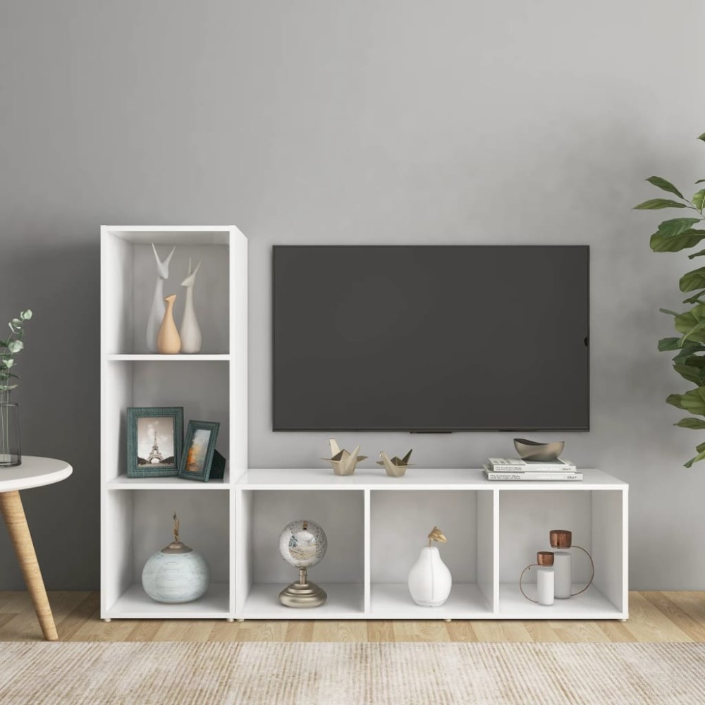 vidaXL Έπιπλα Τηλεόρασης 2 τεμ. Λευκά 107 x 35 x 37 εκ. Μοριοσανίδα