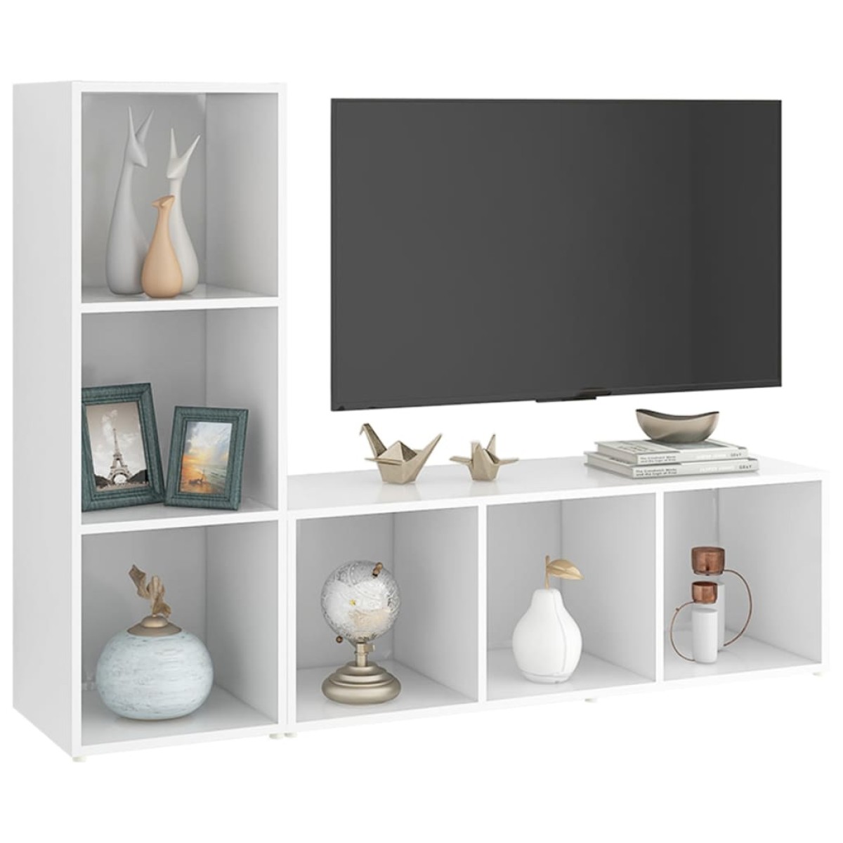 vidaXL Έπιπλα Τηλεόρασης 2 τεμ. Λευκά 107 x 35 x 37 εκ. Μοριοσανίδα