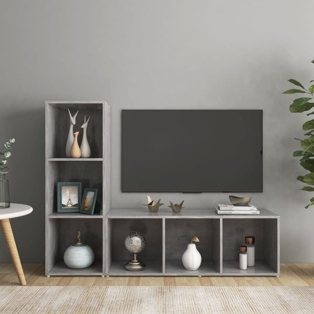 vidaXL Έπιπλα Τηλεόρασης 2 τεμ. Γκρι Σκυρ. 107x35x37 εκ. Μοριοσανίδα