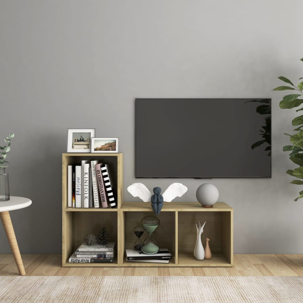 vidaXL Έπιπλα Τηλεόρασης 2 τεμ Sonoma Δρυς 72x35x36,5εκ Επεξ. Ξύλο