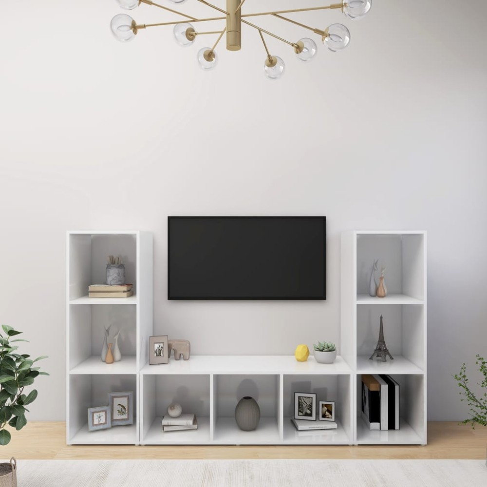 vidaXL Έπιπλα Τηλεόρασης 3 τεμ. Λευκά 107 x 35 x 37 εκ. Μοριοσανίδα
