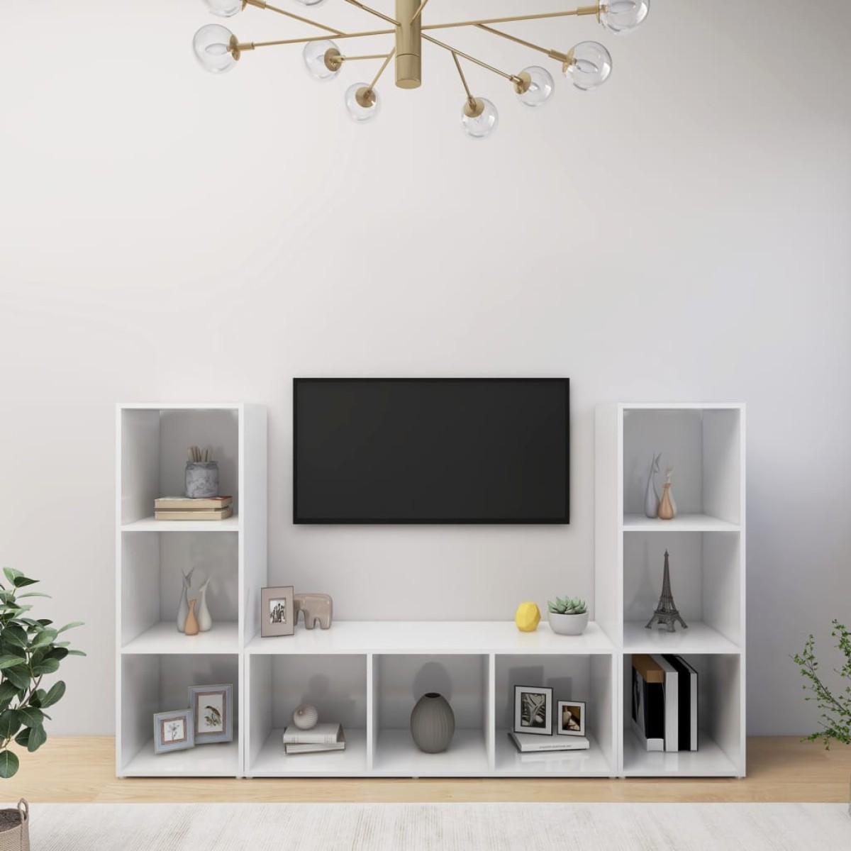 vidaXL Έπιπλα Τηλεόρασης 3 τεμ. Λευκά 107 x 35 x 37 εκ. Μοριοσανίδα