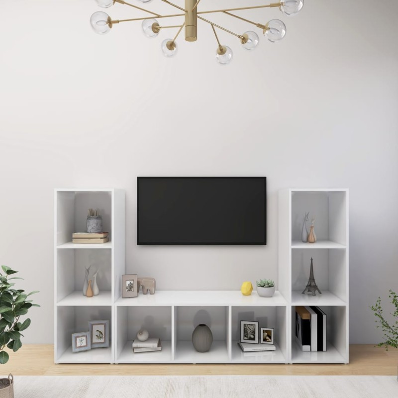 vidaXL Έπιπλα Τηλεόρασης 3 τεμ. Λευκά 107 x 35 x 37 εκ. Μοριοσανίδα