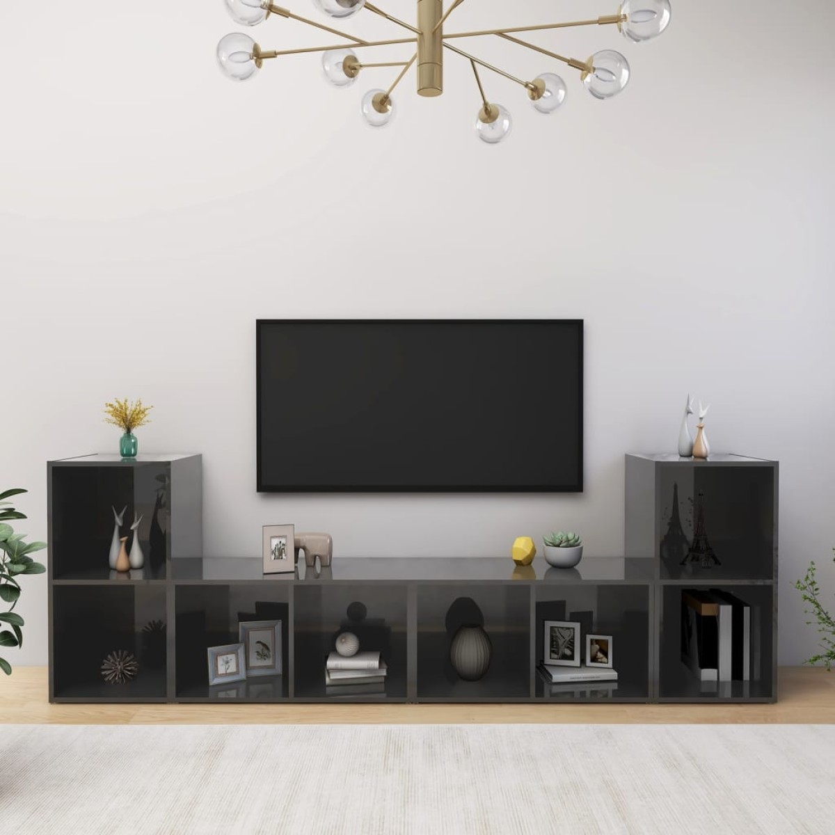 vidaXL Έπιπλα Τηλεόρασης 4 τεμ. Γυαλ. Γκρι 72x35x36,5 εκ. Μοριοσανίδα