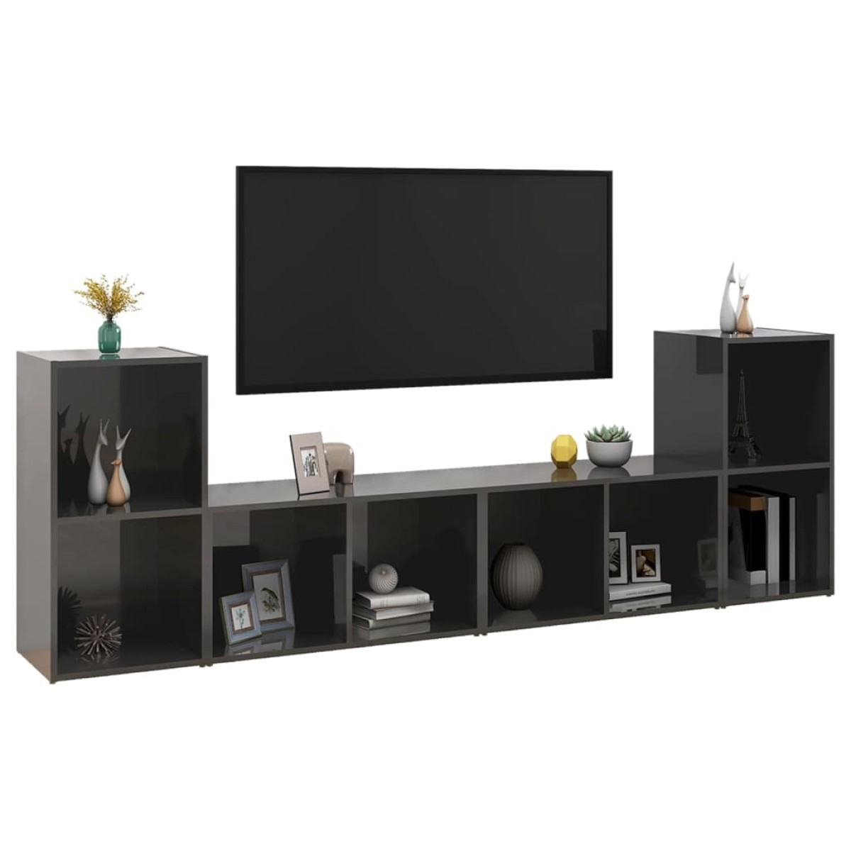 vidaXL Έπιπλα Τηλεόρασης 4 τεμ. Γυαλ. Γκρι 72x35x36,5 εκ. Μοριοσανίδα
