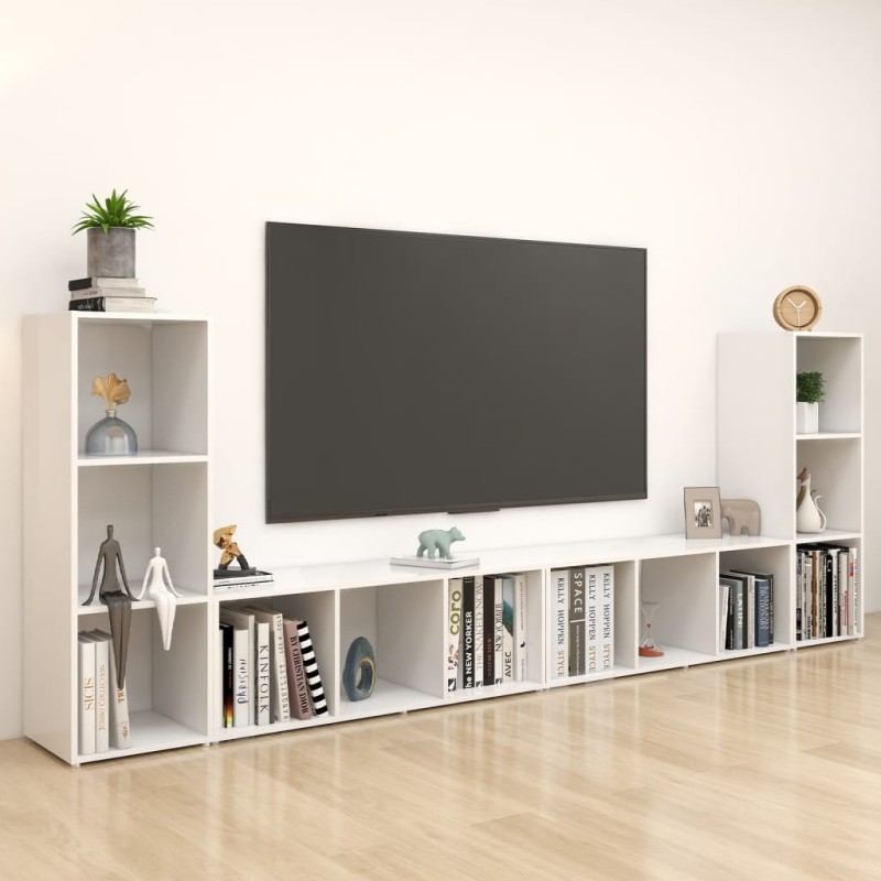 vidaXL Έπιπλα Τηλεόρασης 4 τεμ. Λευκά 107 x 35 x 37 εκ. Μοριοσανίδα