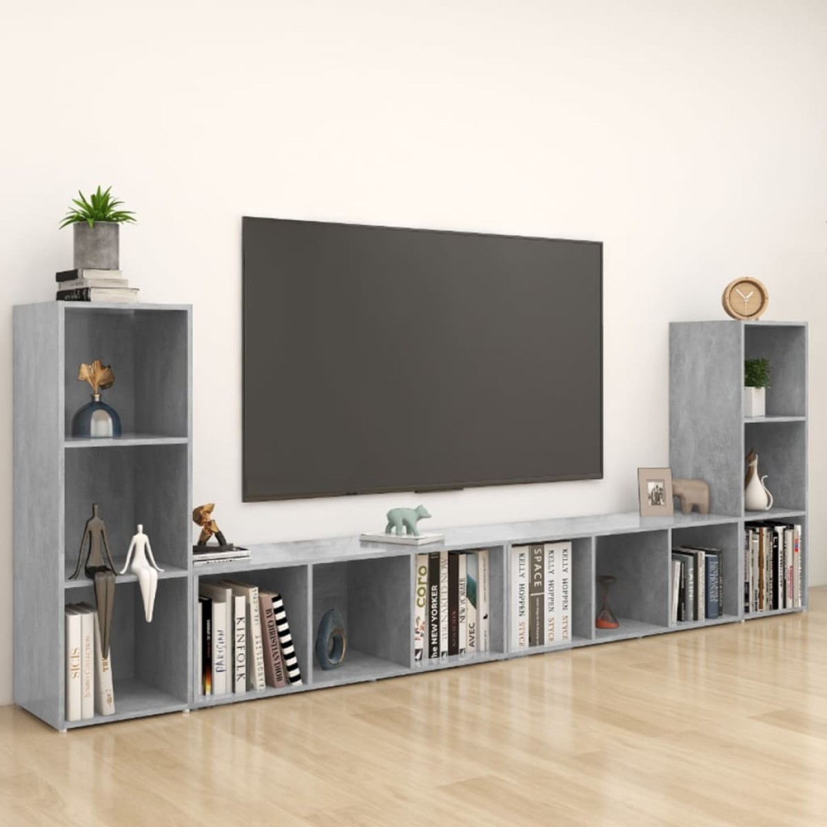 vidaXL Έπιπλα Τηλεόρασης 4 τεμ. Γκρι Σκυρ. 107x35x37 εκ. Μοριοσανίδα