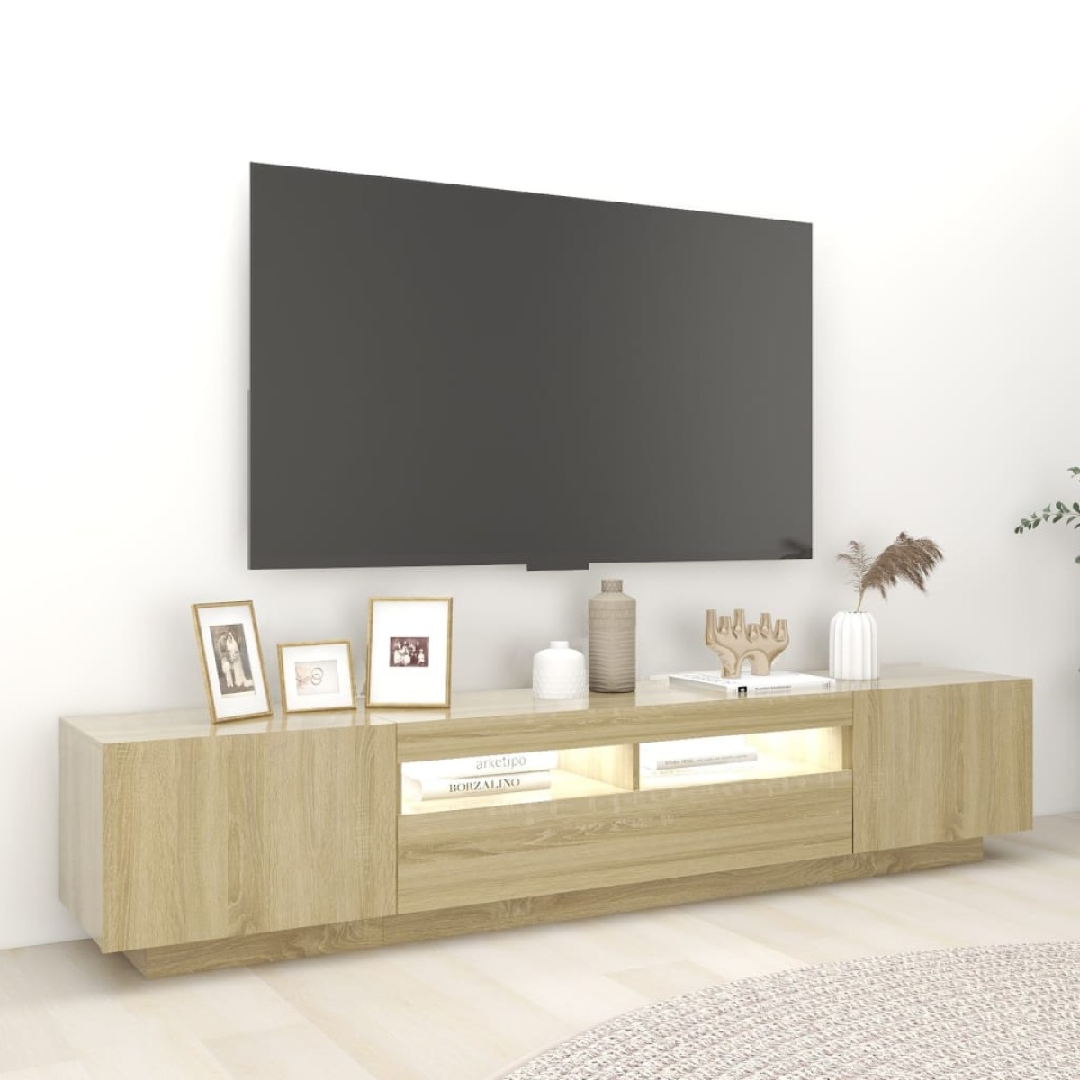 vidaXL Έπιπλο Τηλεόρασης με LED Sonoma Δρυς 200 x 35 x 40 εκ.