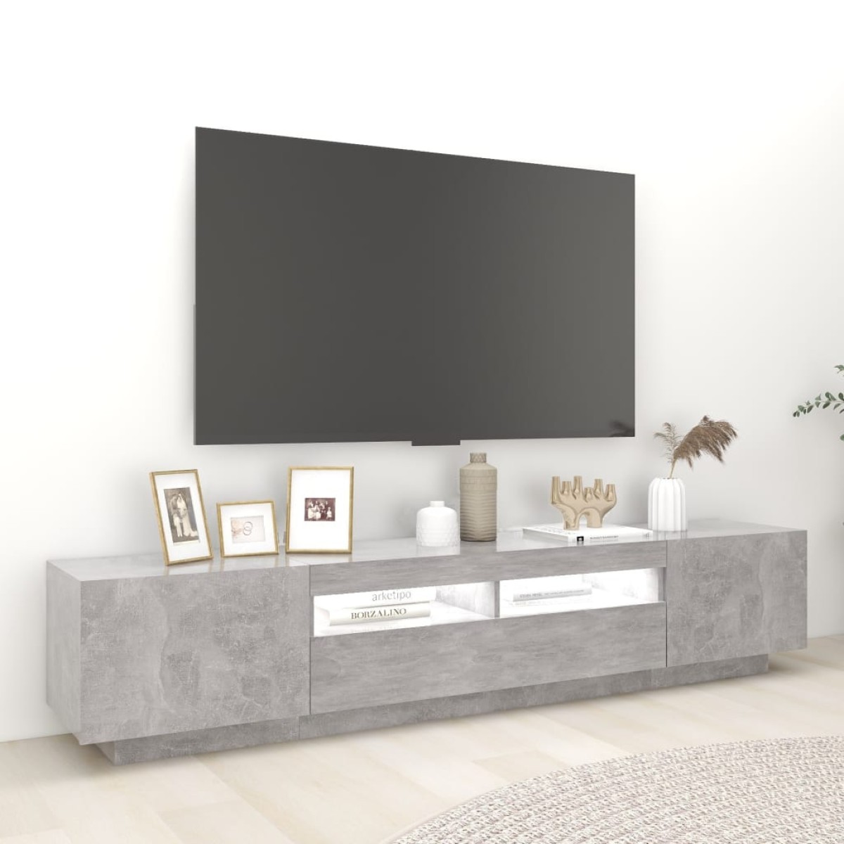 vidaXL Έπιπλο Τηλεόρασης με LED Γκρι Σκυροδέματος 200 x 35 x 40 εκ.