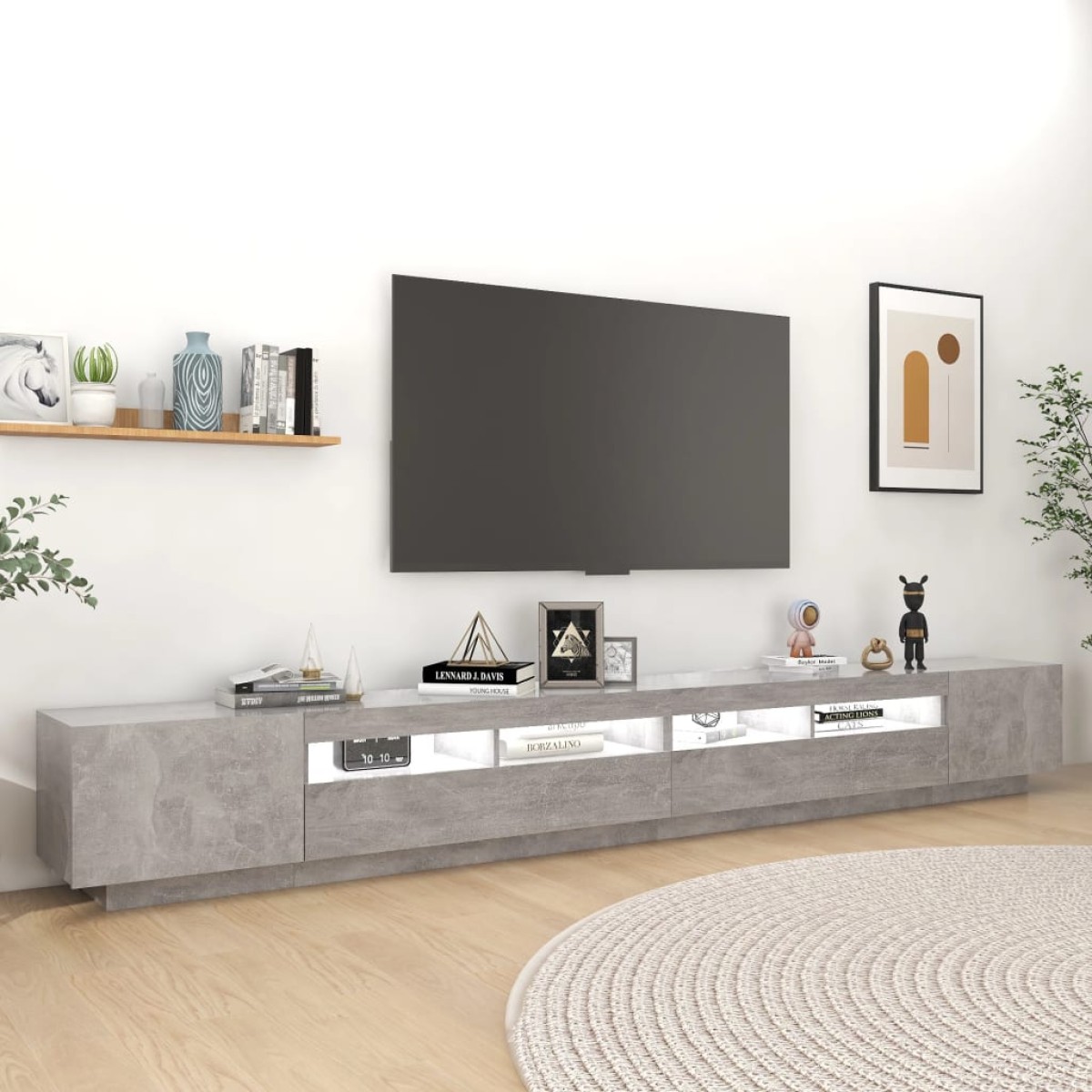 vidaXL Έπιπλο Τηλεόρασης με LED Γκρι Σκυροδέματος 300 x 35 x 40 εκ.