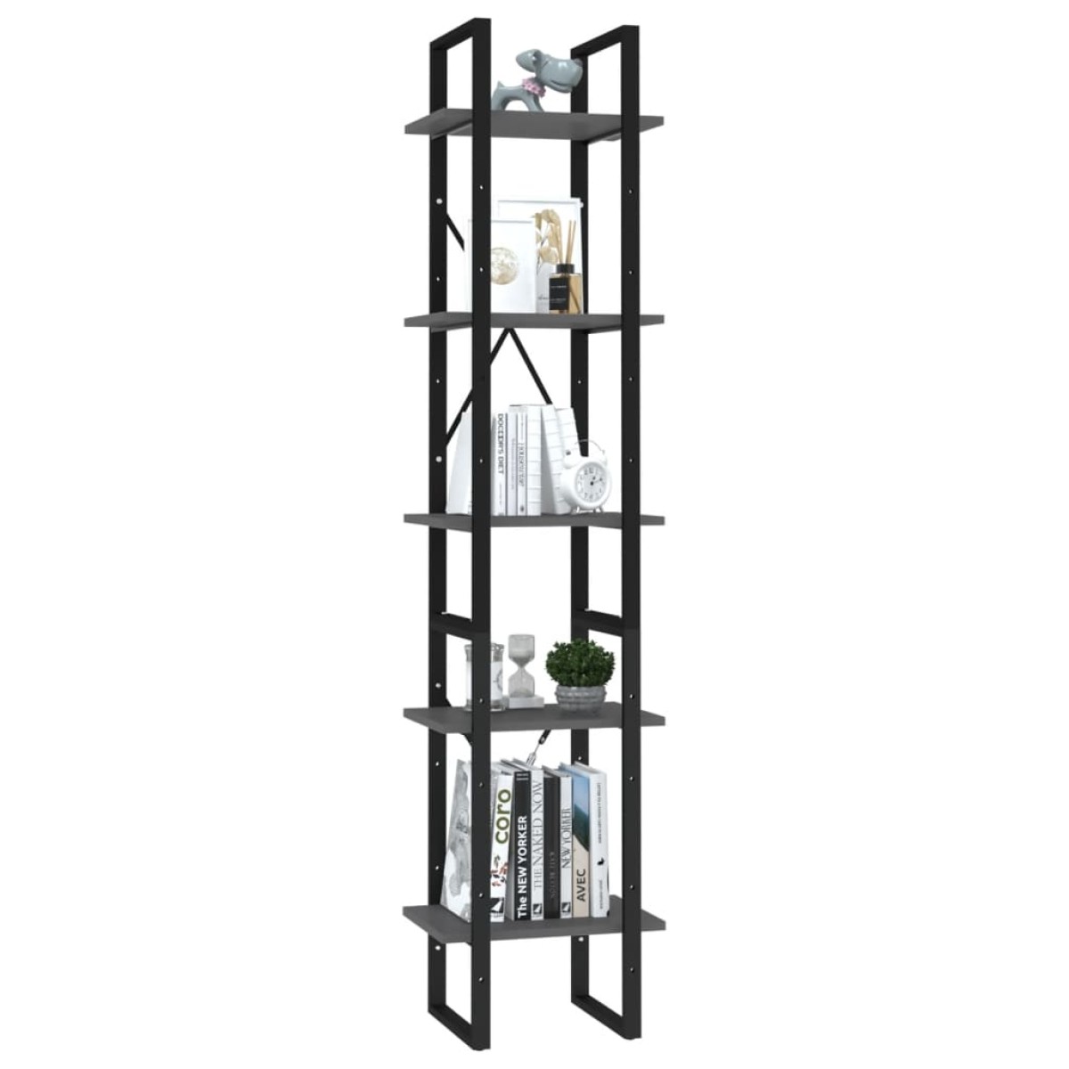 vidaXL Βιβλιοθήκη με 5 Ράφια Γκρι 40 x 30 x 175 εκ. από Επεξ. Ξύλο