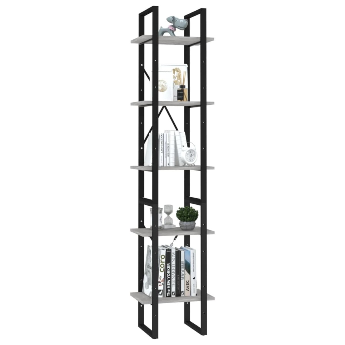 vidaXL Βιβλιοθήκη με 5 Ράφια Γκρι Σκυρ. 40 x 30 x 175 εκ. Επεξ. Ξύλο