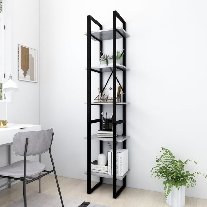 vidaXL Βιβλιοθήκη με 5 Ράφια Γκρι Σκυρ. 40 x 30 x 175 εκ. Επεξ. Ξύλο
