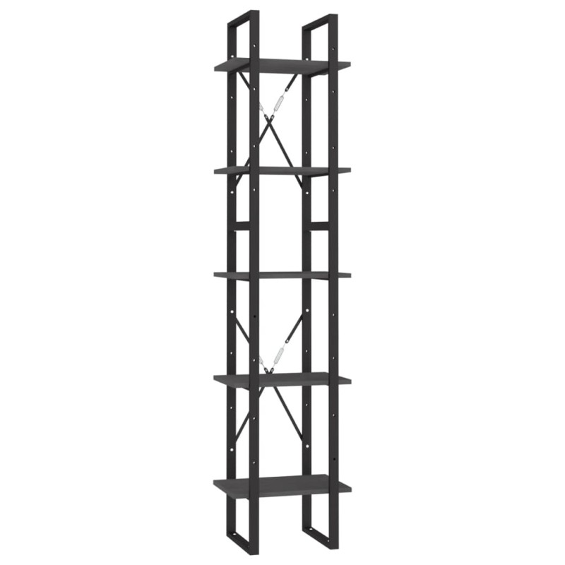 vidaXL Βιβλιοθήκη με 5 Ράφια Γκρι 40 x 30 x 175 εκ. από Ξύλο Πεύκου
