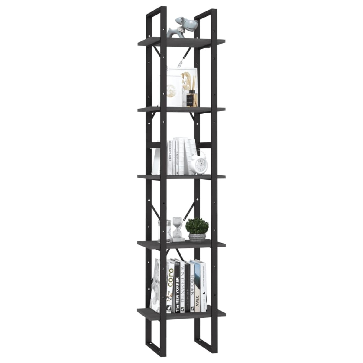 vidaXL Βιβλιοθήκη με 5 Ράφια Γκρι 40 x 30 x 175 εκ. από Ξύλο Πεύκου